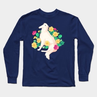 Borzoi and flowers art Long Sleeve T-Shirt